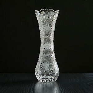 Bohemian Czech Hand Cut 8” Decorative Flower Vase Queen Lace